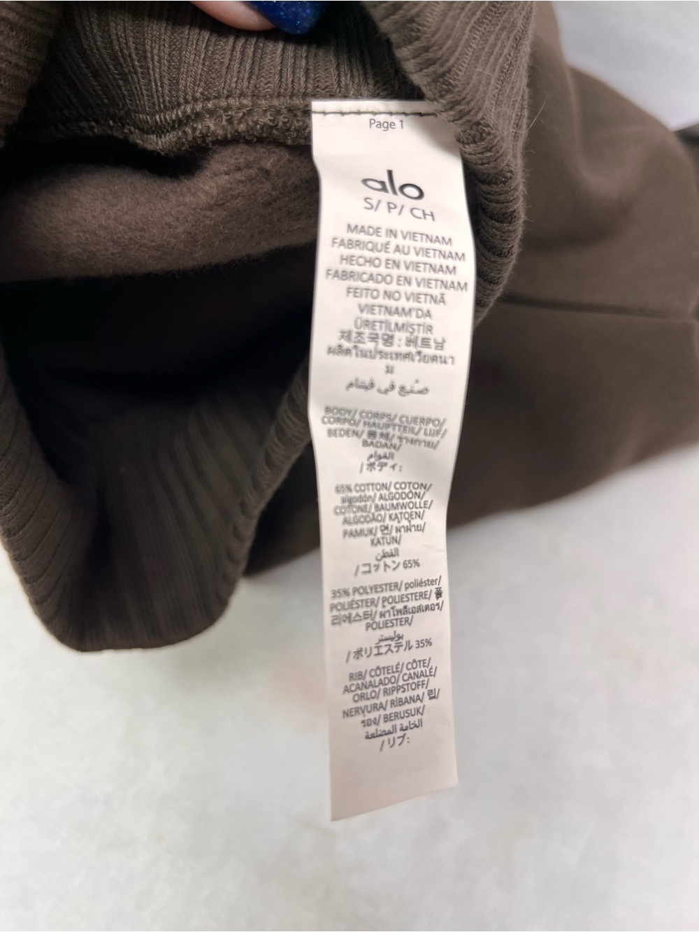 ALO Yoga Ribbed Cropped Pullover in Espresso - Picture 7 of 8